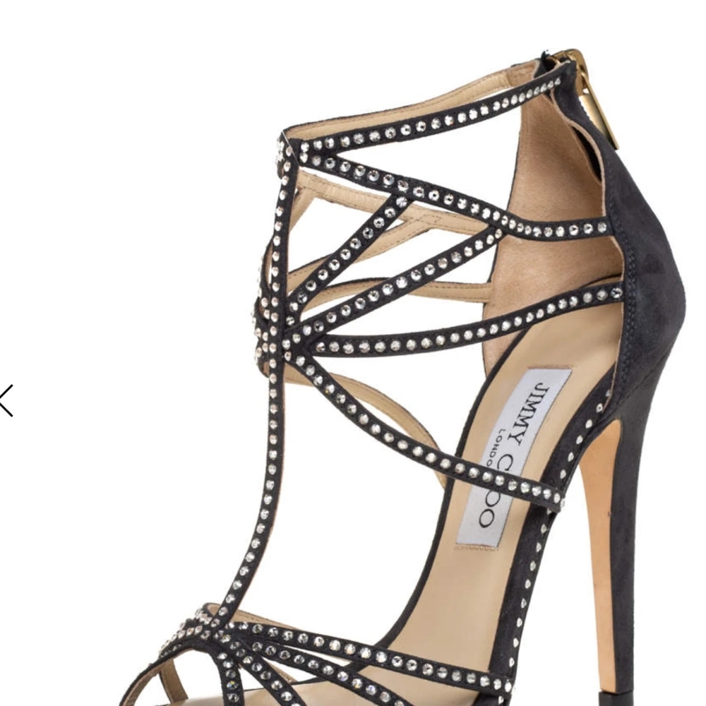 Jimmy Choo Black Strappy Heels with Silver Accents